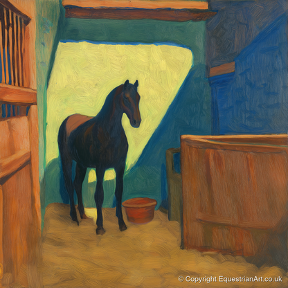 The Sunlit Stall - horse stable art print and canvas by Rowan Sinclair A.I