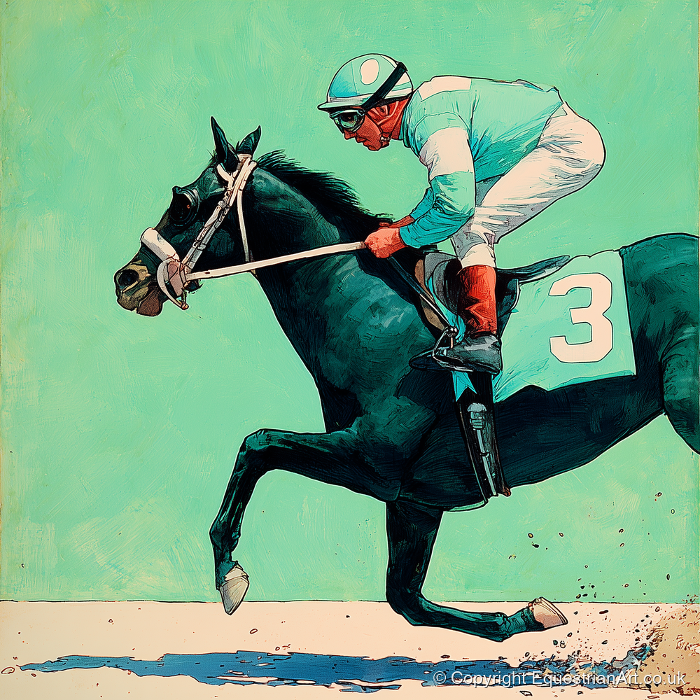 The Teal Flyer - racing horse art print and canvas by Declan Foley A.I