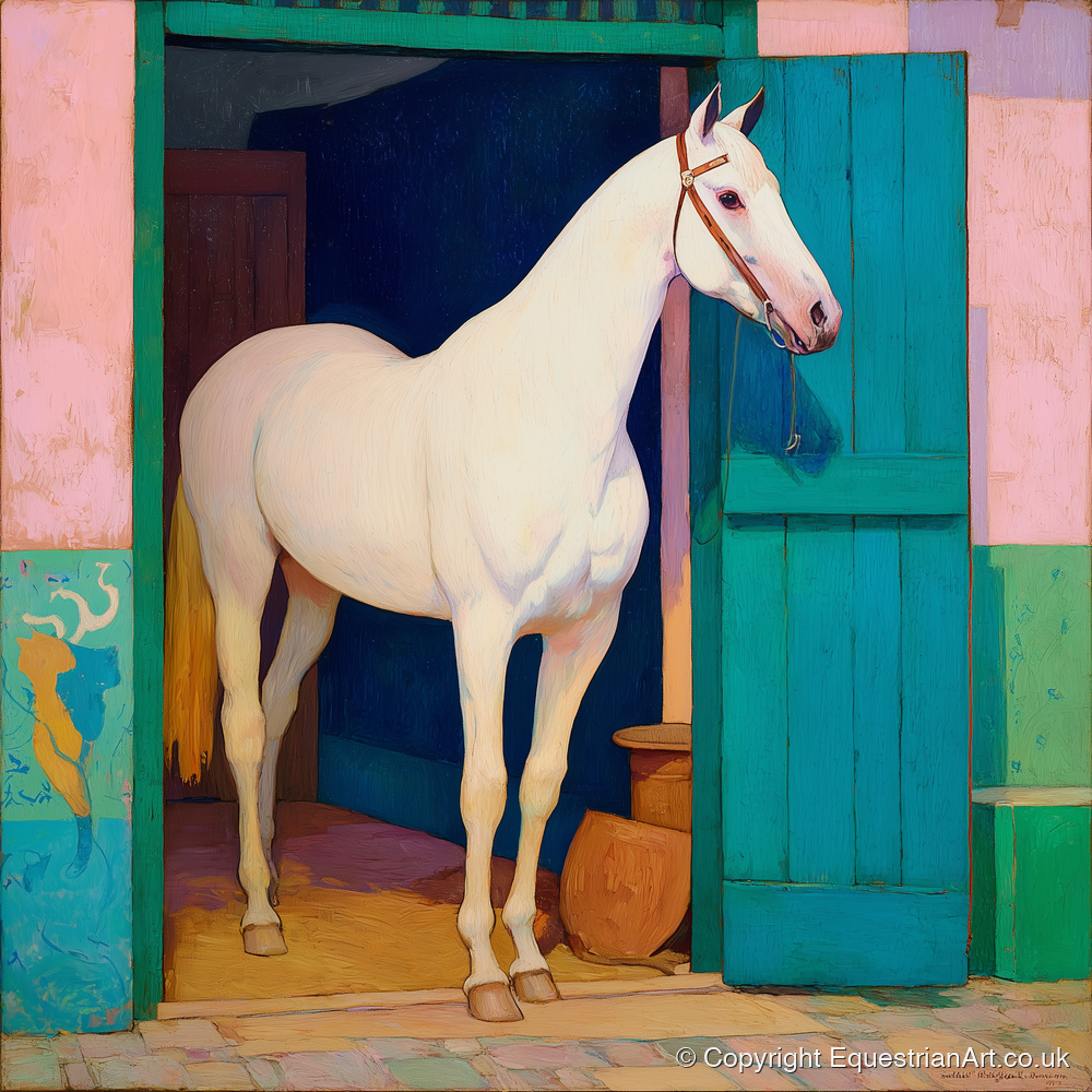 The Turquoise Door - horse stable art print and canvas by Aldous Trent A.I