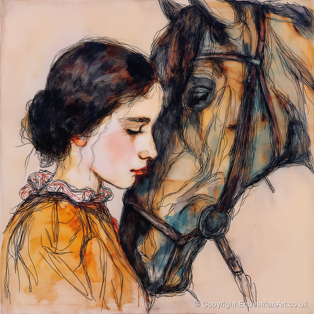 The Unspoken Bond - horse & rider art print and canvas by Clementine Villiers A.I