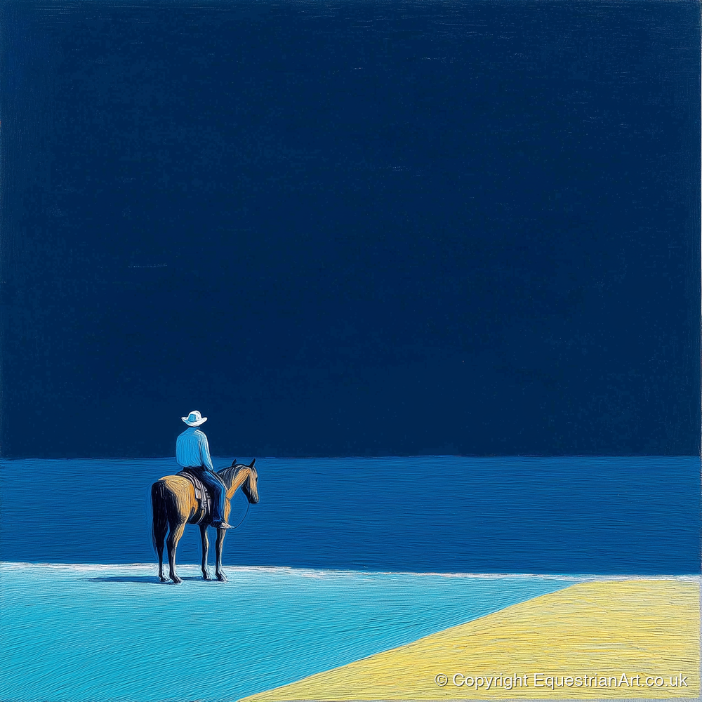 The Vast Blue - beach horse art print and canvas by Malcolm Hastings A.I