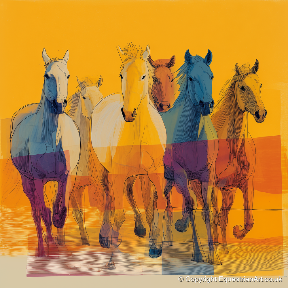 The Vibrant Herd - horse landscape art print and canvas by Tobias Blake A.I