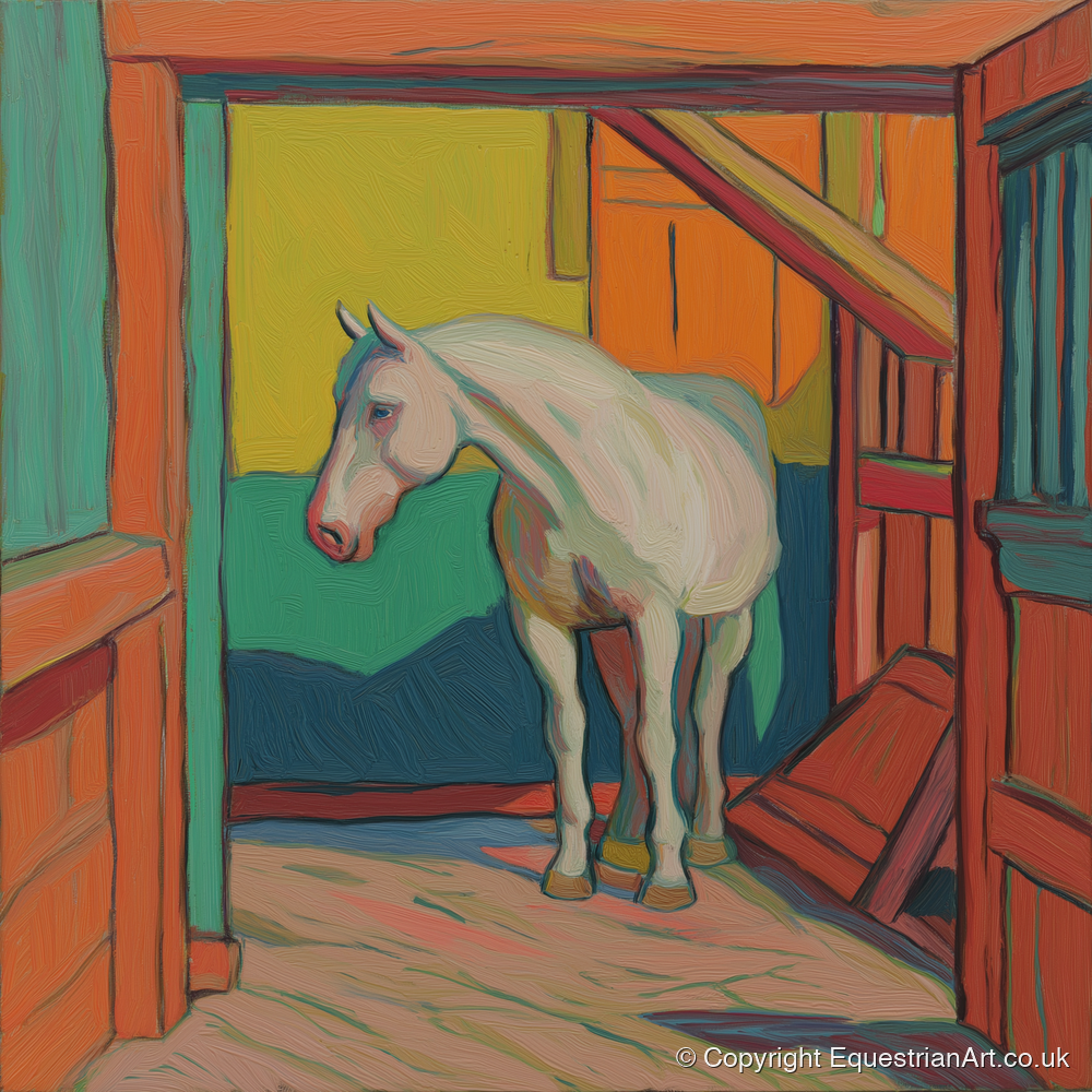 The Vibrant Stable - horse stable art print and canvas by Mirabel Carlyle A.I