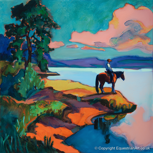 The Violet Shoreline - beach horse art print and canvas by Gideon Wright A.I