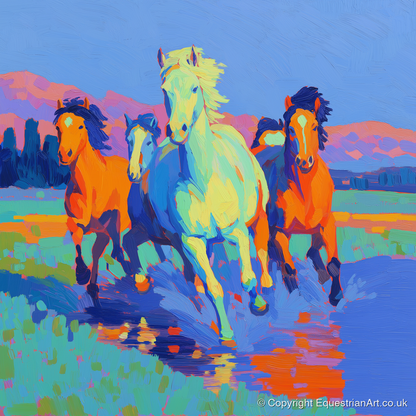 The Vivid Gallop - wild horses art print and canvas by Jonathan Crawford A.I