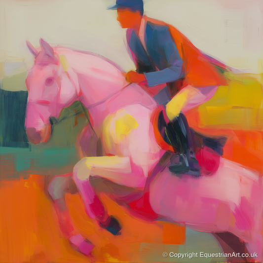The Vivid Leap - show jumping horse art print and canvas by Rosalind Pierce A.I