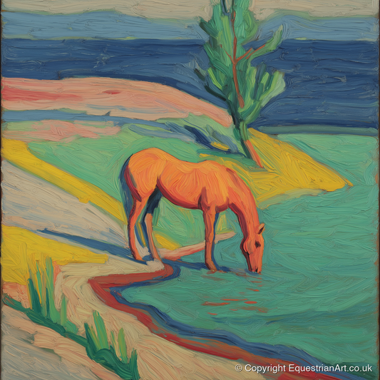 The Vivid Oasis - horse landscape art print and canvas by Mirabel Carlyle A.I