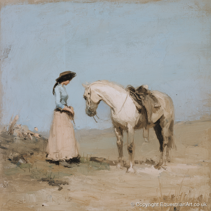 The Waiting Grey - horse & rider art print and canvas by Frederick Lowell A.I