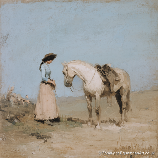 The Waiting Grey - horse & rider art print and canvas by Frederick Lowell A.I