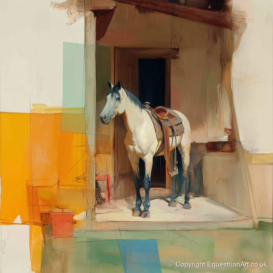The Waiting Grey - horse stable art print and canvas by Silas Marlowe A.I