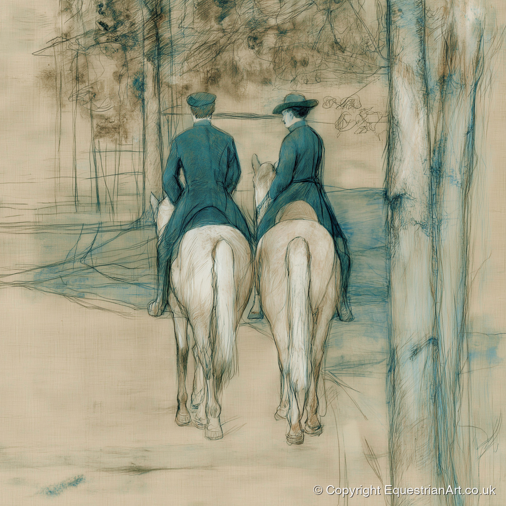 The Woodland Hack - horse & rider art print and canvas by Clara Pemberton A.I