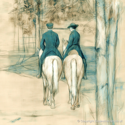 The Woodland Hack - horse & rider art print and canvas by Clara Pemberton A.I