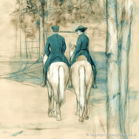 The Woodland Hack - horse & rider art print and canvas by Clara Pemberton A.I