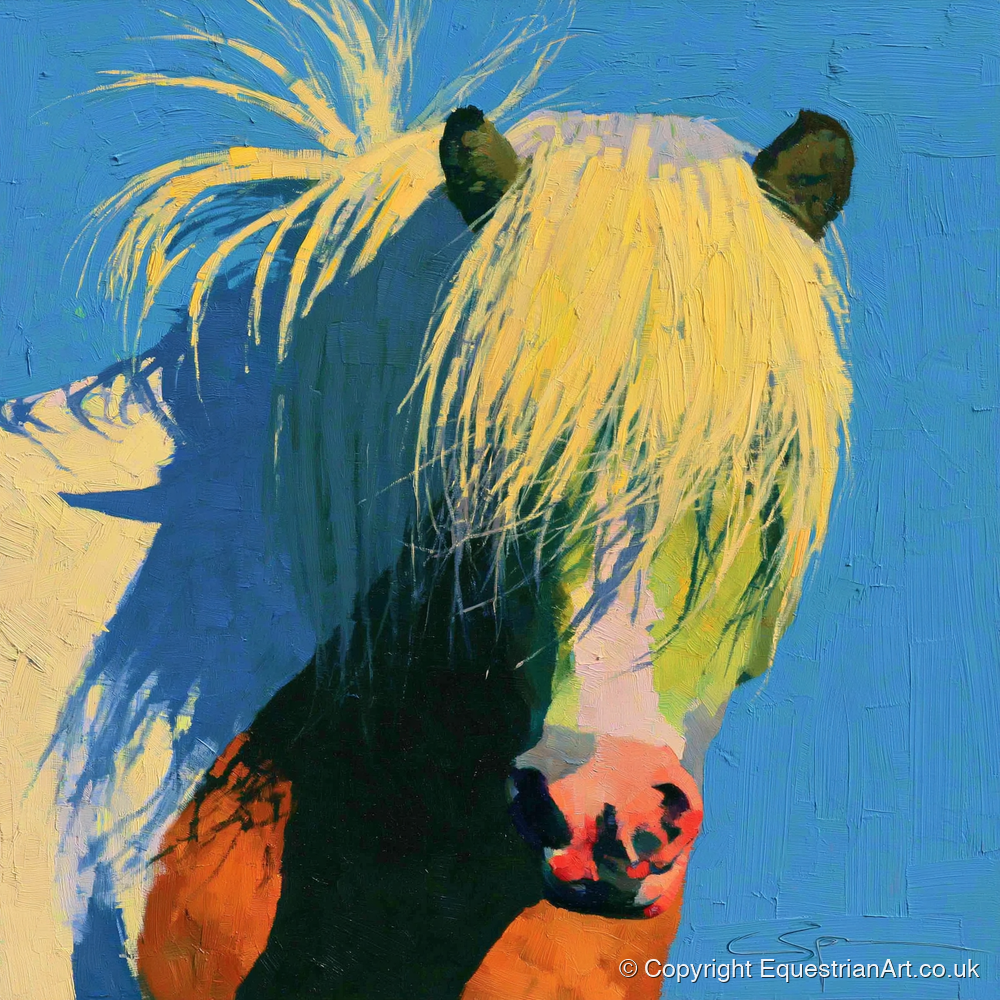 Thick Maned Pony in Blue - horse breed art print and canvas by Daphne Morley A.I