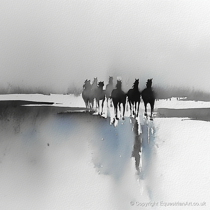 Through the Ethereal Mist - horse landscape art print and canvas by Adrian Frost A.I