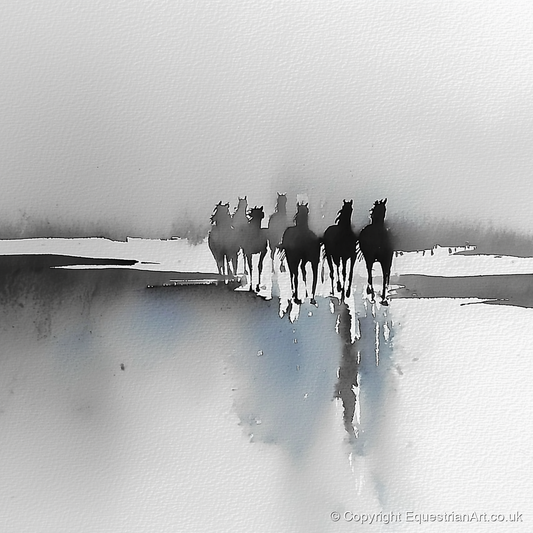 Through the Ethereal Mist - horse landscape art print and canvas by Adrian Frost A.I