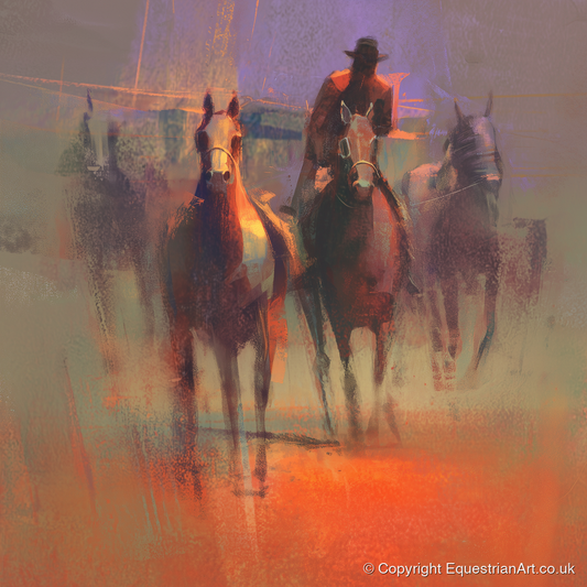 Through the Morning Dust - racing horse art print and canvas by Rupert Kingsley A.I