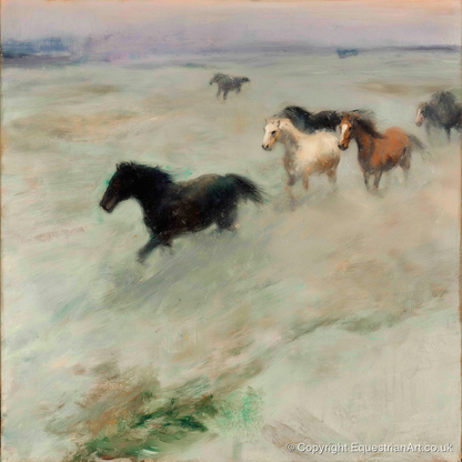 Through The Morning Mist - wild horses art print and canvas by Nathaniel Reed A.I