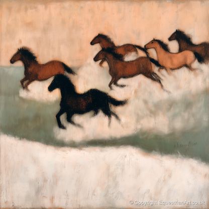 Through the Winter Haze - wild horses art print and canvas by Arabella Knight A.I