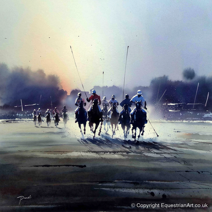 Thundering Polo Charge - polo horse art print and canvas by Eleanor Brooks A.I