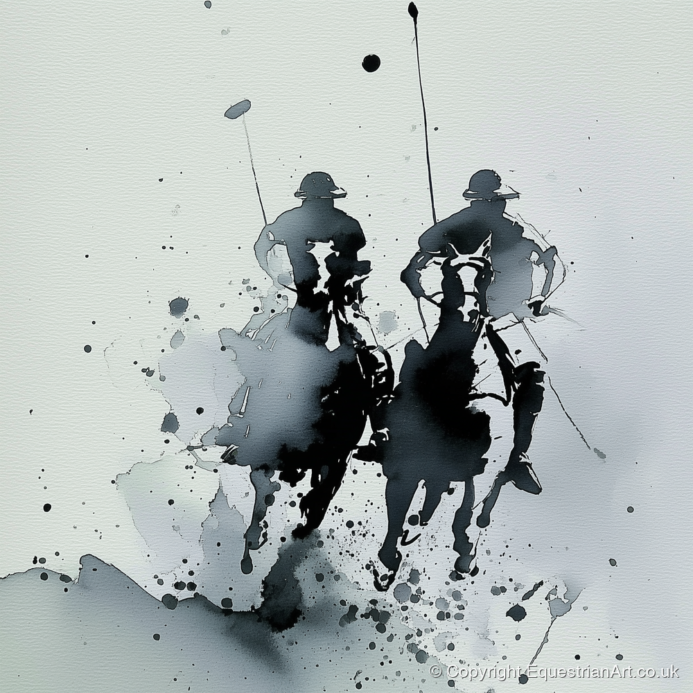 Thundering Polo Pursuit - polo horse art print and canvas by Adrian Frost A.I