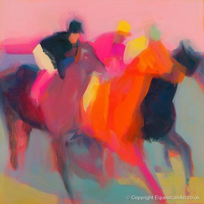 Thundering Silks - racing horse art print and canvas by Rosalind Pierce A.I