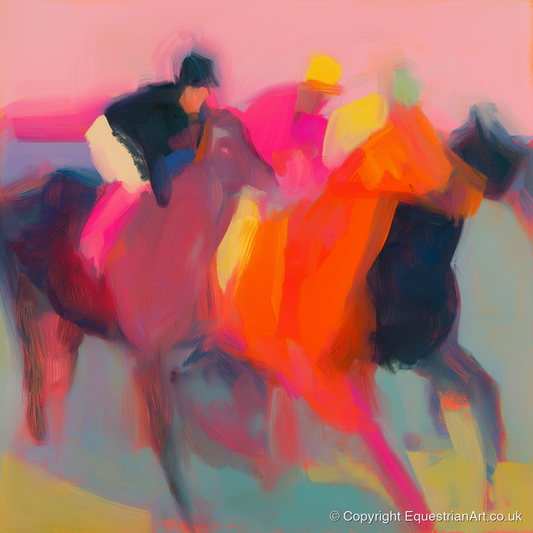 Thundering Silks - racing horse art print and canvas by Rosalind Pierce A.I