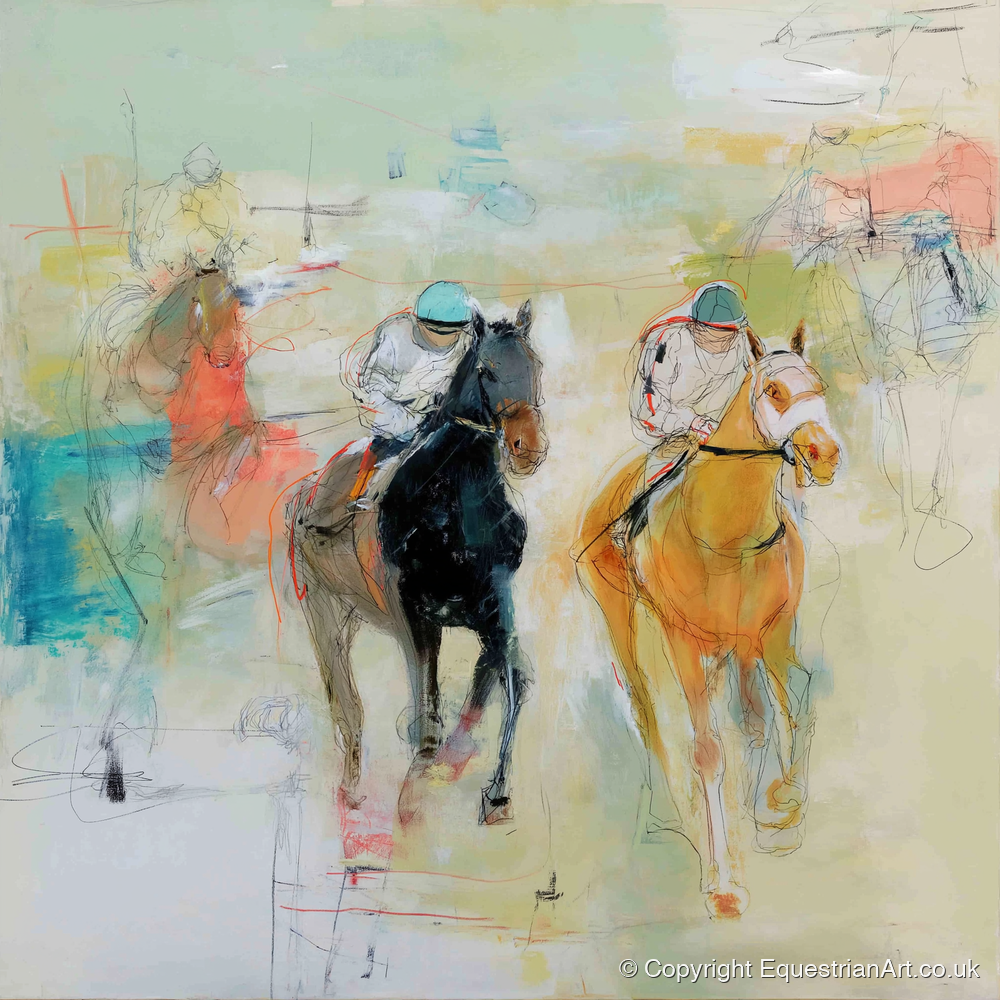 Thundering Strides - racing horse art print and canvas by Antonia Blythe A.I