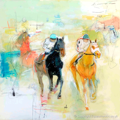 Thundering Strides - racing horse art print and canvas by Antonia Blythe A.I