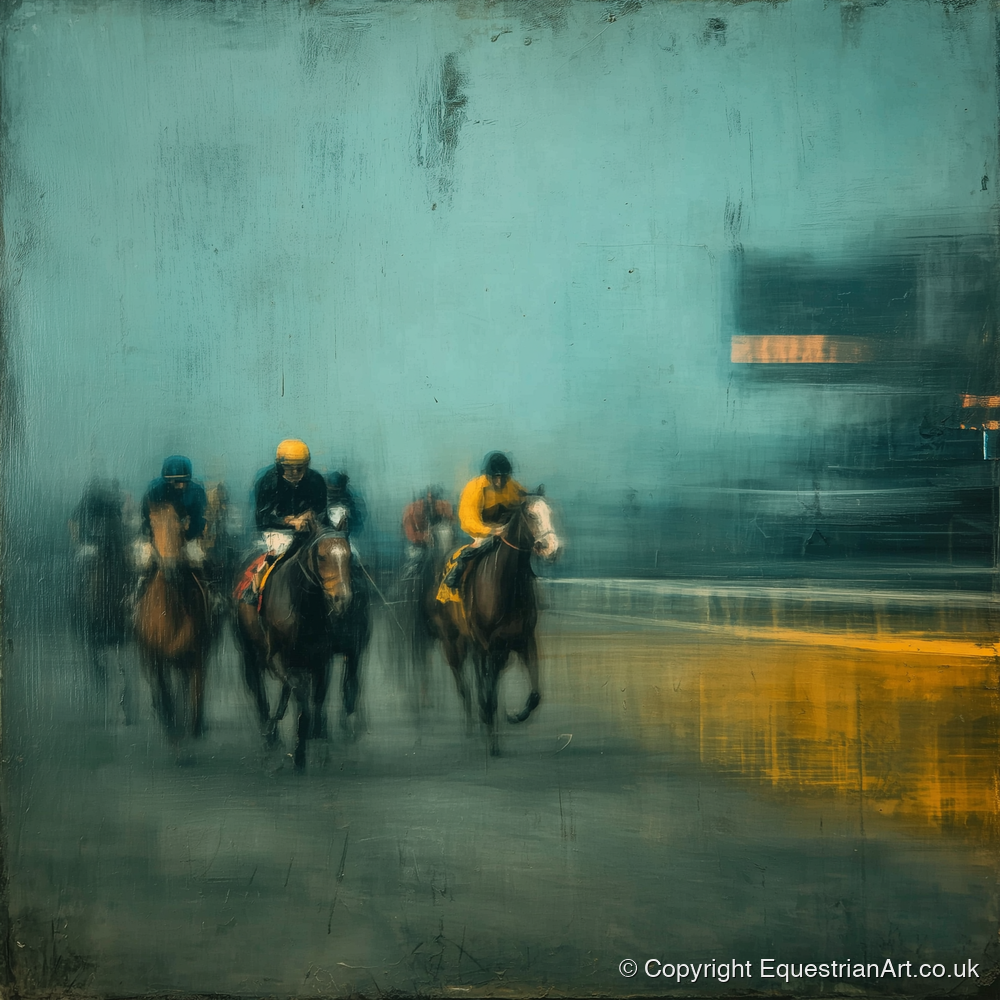 Thundering Through The Mist - racing horse art print and canvas by Alaric Townsend A.I