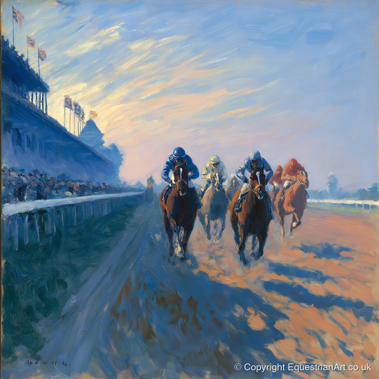 Thundering Towards Home - racing horse art print and canvas by Gabriel Hayes A.I