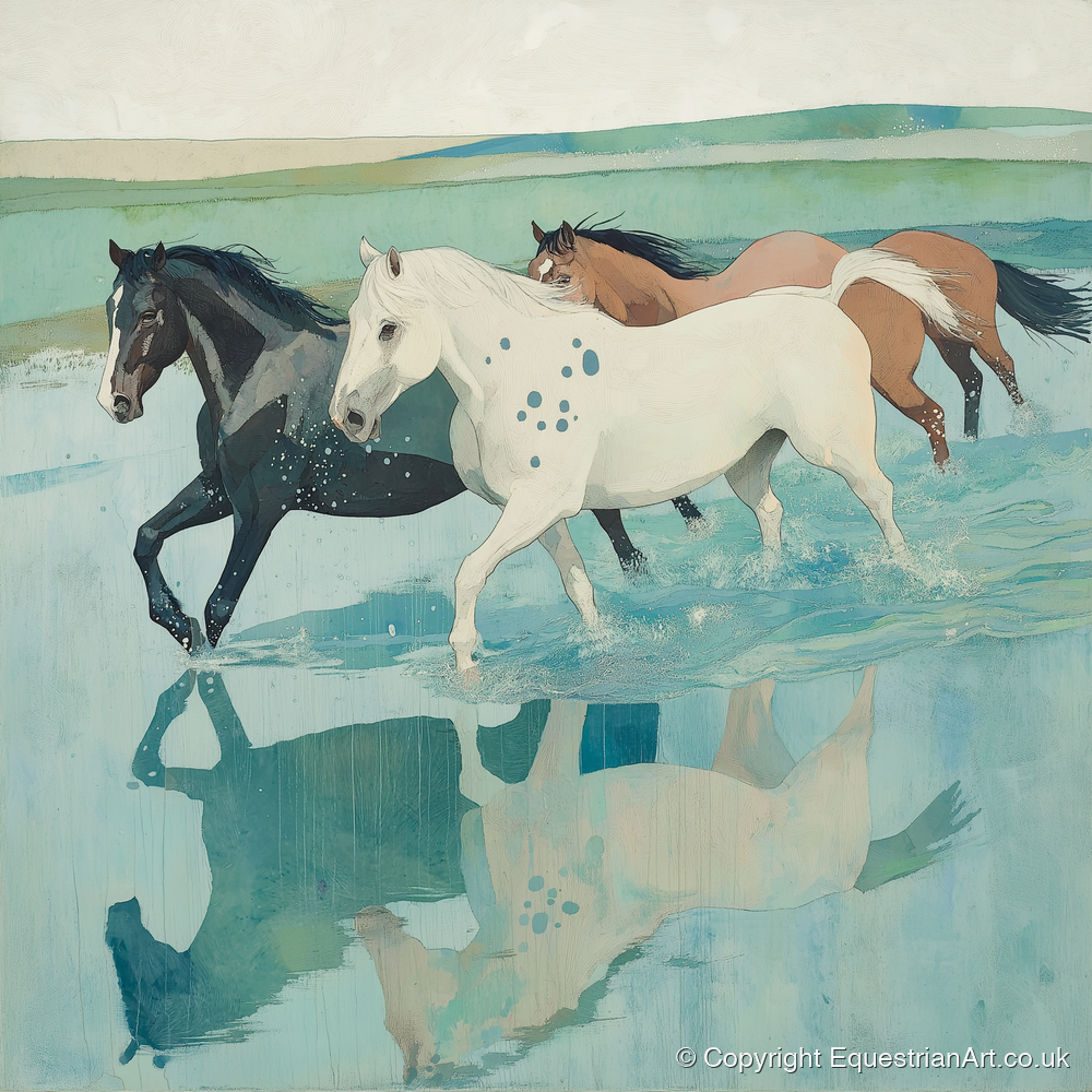 Tidal Canter - wild horses art print and canvas by Flora Whitby A.I