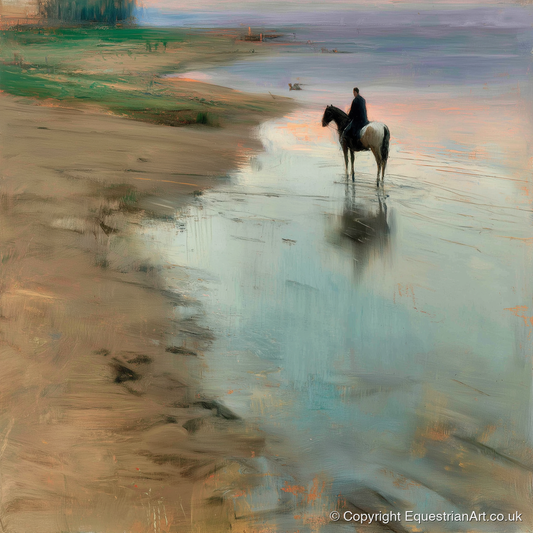 Tide Line Reflections - horse landscape art print and canvas by Nathaniel Reed A.I