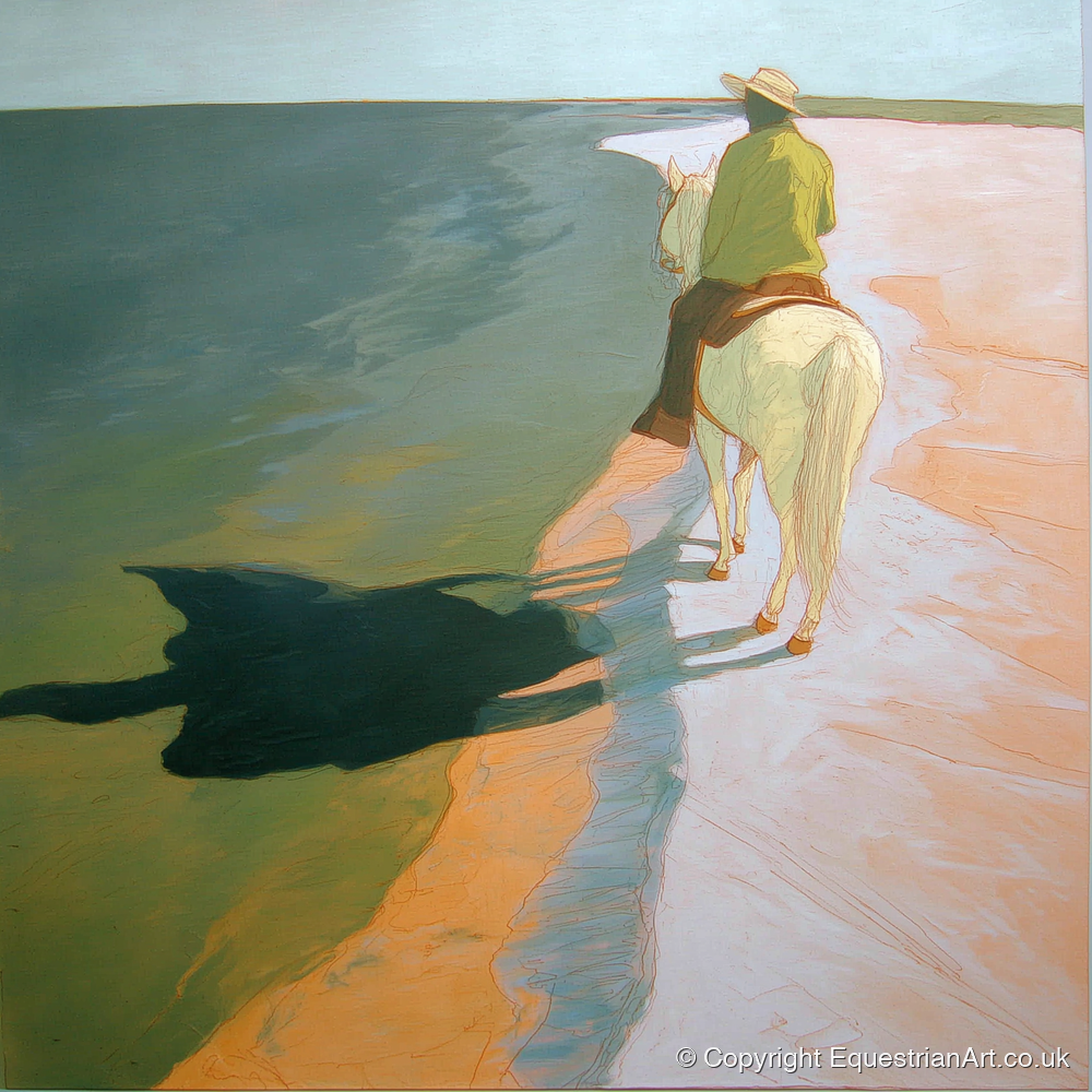 Tide Line Shadows - beach horse art print and canvas by Emerson Grey A.I