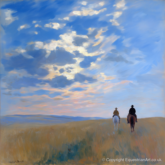 Towards the Horizon - horse landscape art print and canvas by Gabriel Hayes A.I