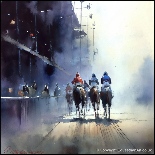 Towards the Post - racing horse art print and canvas by Eleanor Brooks A.I