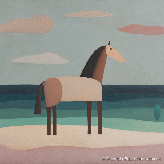 Tranquil Coastal Horizons - horse landscape art print and canvas by Wallace Bingham A.I