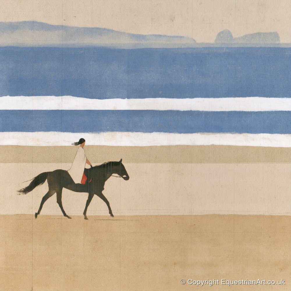 Tranquil Coastal Ride - beach horse art print and canvas by Phillip Marbury A.I