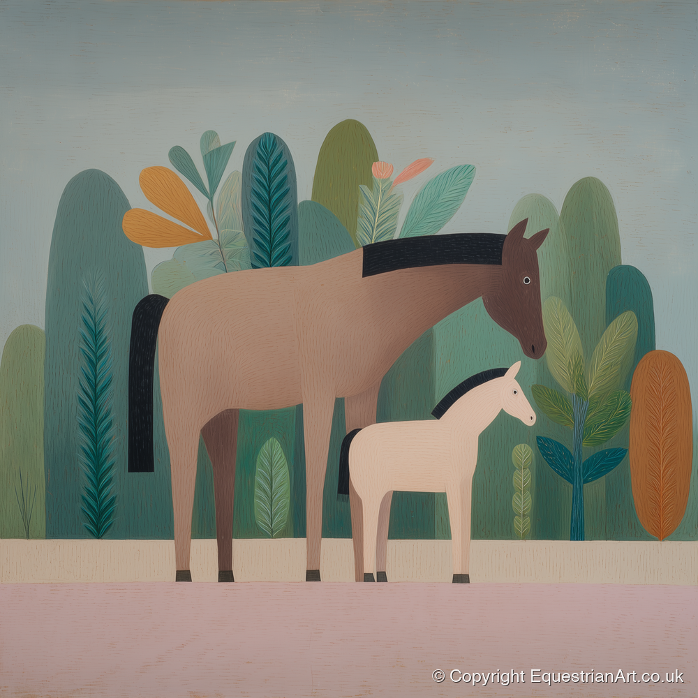 Tranquil Grove - mare & foal art print and canvas by Wallace Bingham A.I