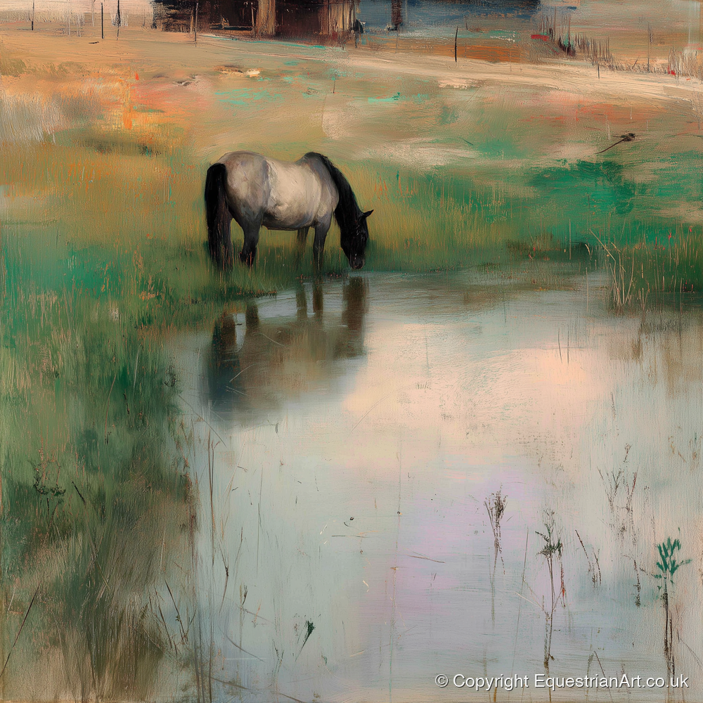 Tranquil Reflections - horse landscape art print and canvas by Nathaniel Reed A.I
