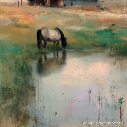 Tranquil Reflections - horse landscape art print and canvas by Nathaniel Reed A.I