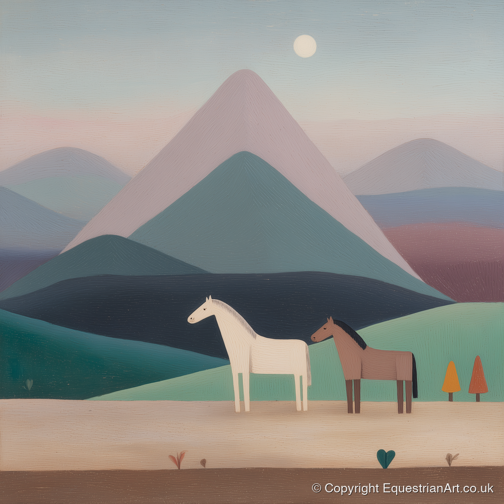Tranquil Valley Companions - horse landscape art print and canvas by Wallace Bingham A.I