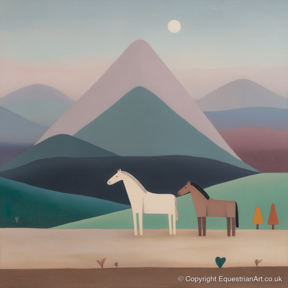 Tranquil Valley Companions - horse landscape art print and canvas by Wallace Bingham A.I