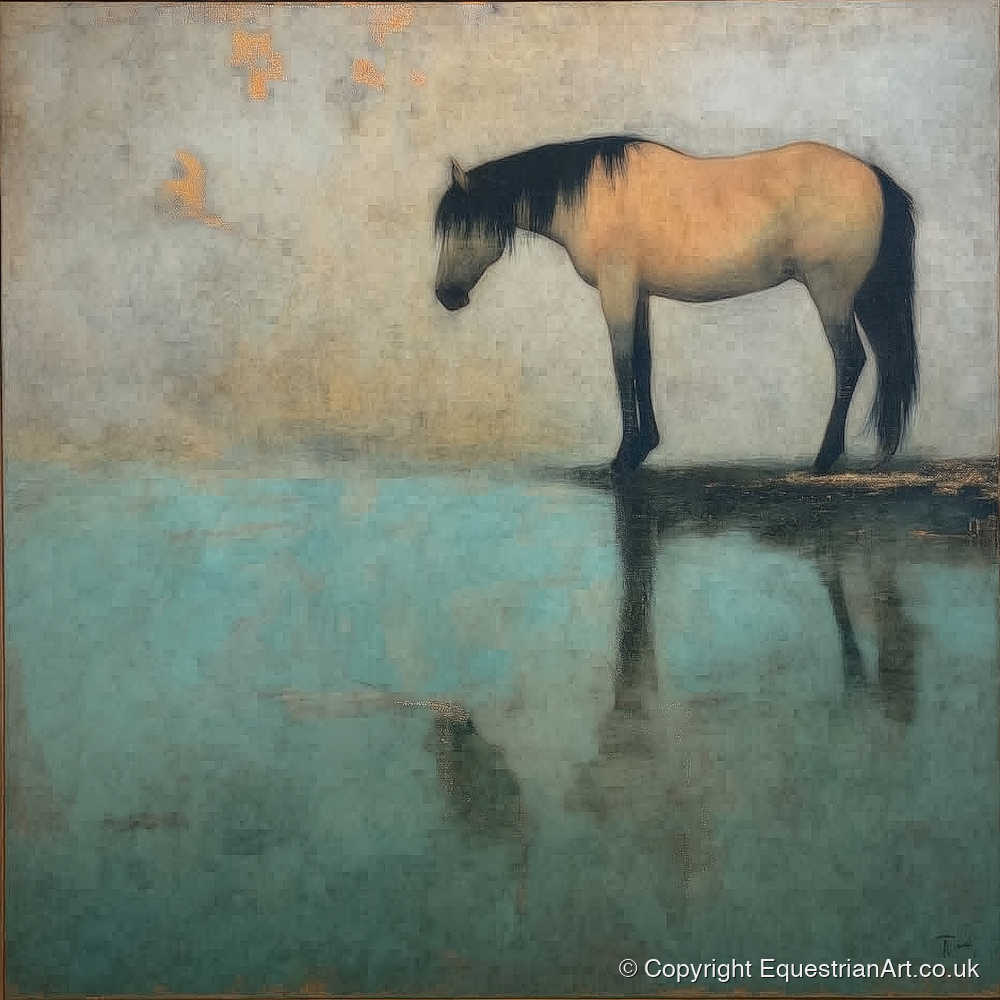 Tranquil Waters Reflection - horse landscape art print and canvas by Eloise Fairfax A.I