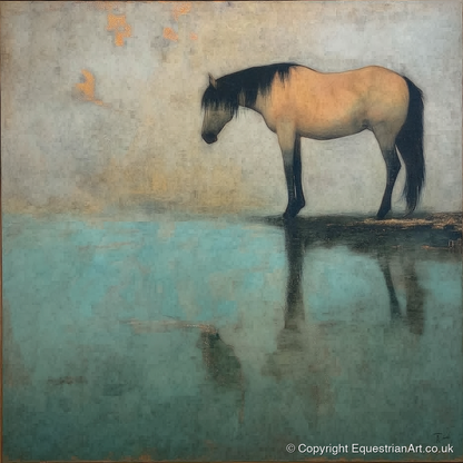 Tranquil Waters Reflection - horse landscape art print and canvas by Eloise Fairfax A.I