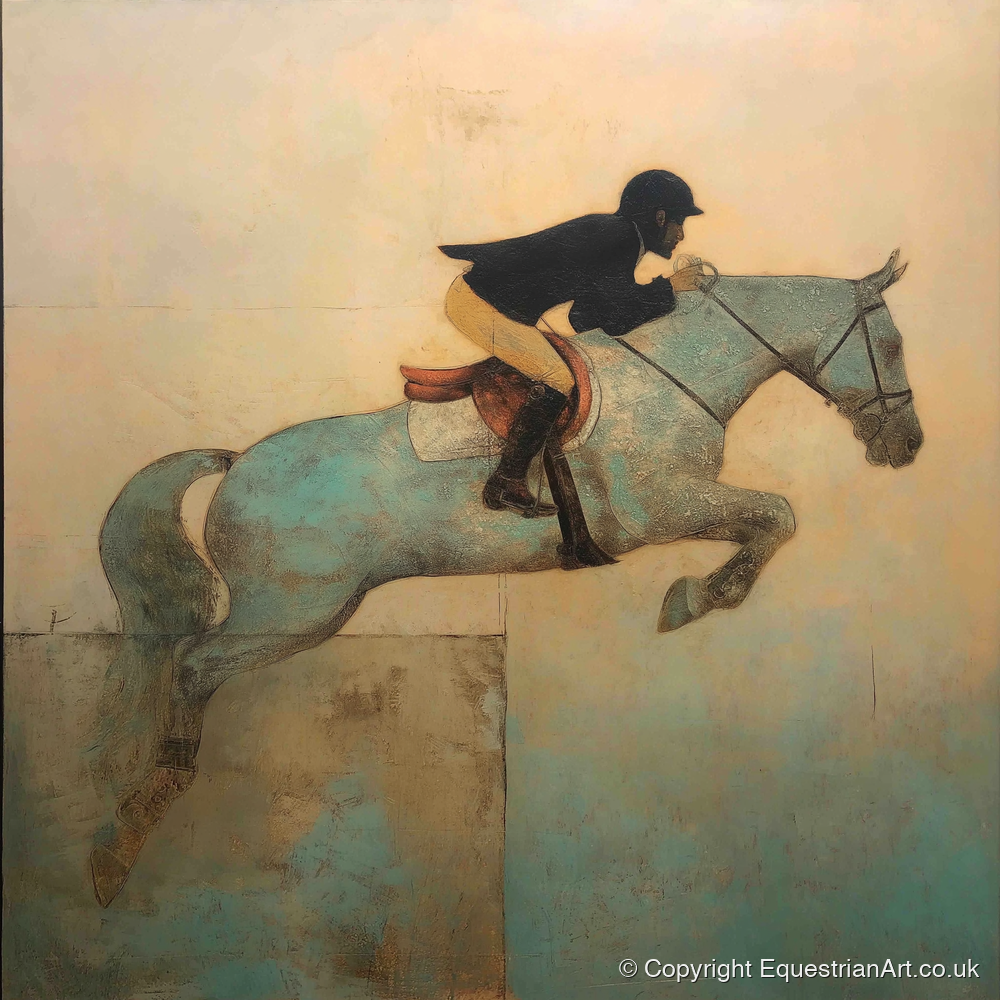 Turquoise Flight - show jumping horse art print and canvas by Eloise Fairfax A.I
