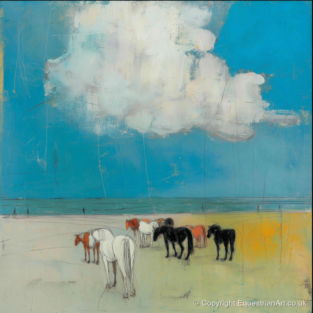 Turquoise Horizon Herd - horse landscape art print and canvas by Margot Davenport A.I