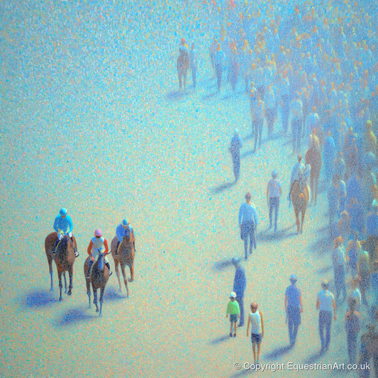 Turquoise Racing Haze - racing horse art print and canvas by Sienna Radcliffe A.I