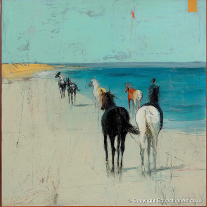 Turquoise Shore Hack - horse landscape art print and canvas by Margot Davenport A.I
