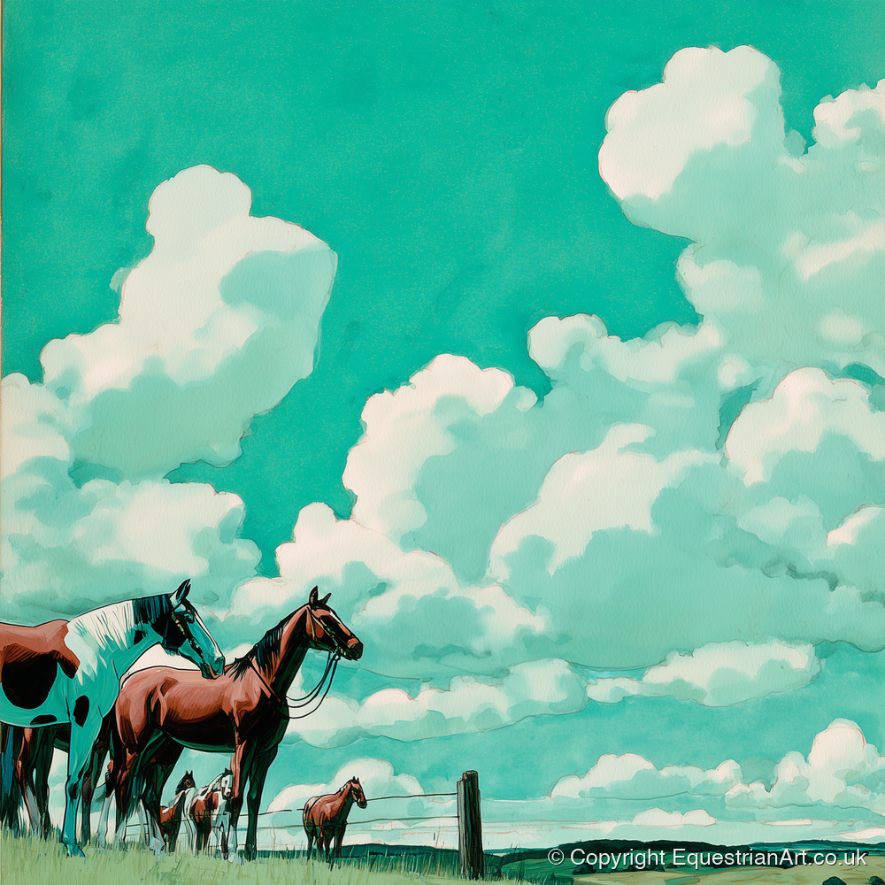 Turquoise Sky Herd - horse landscape art print and canvas by Declan Foley A.I